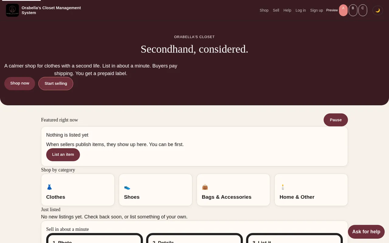 Orabella's Closet home page